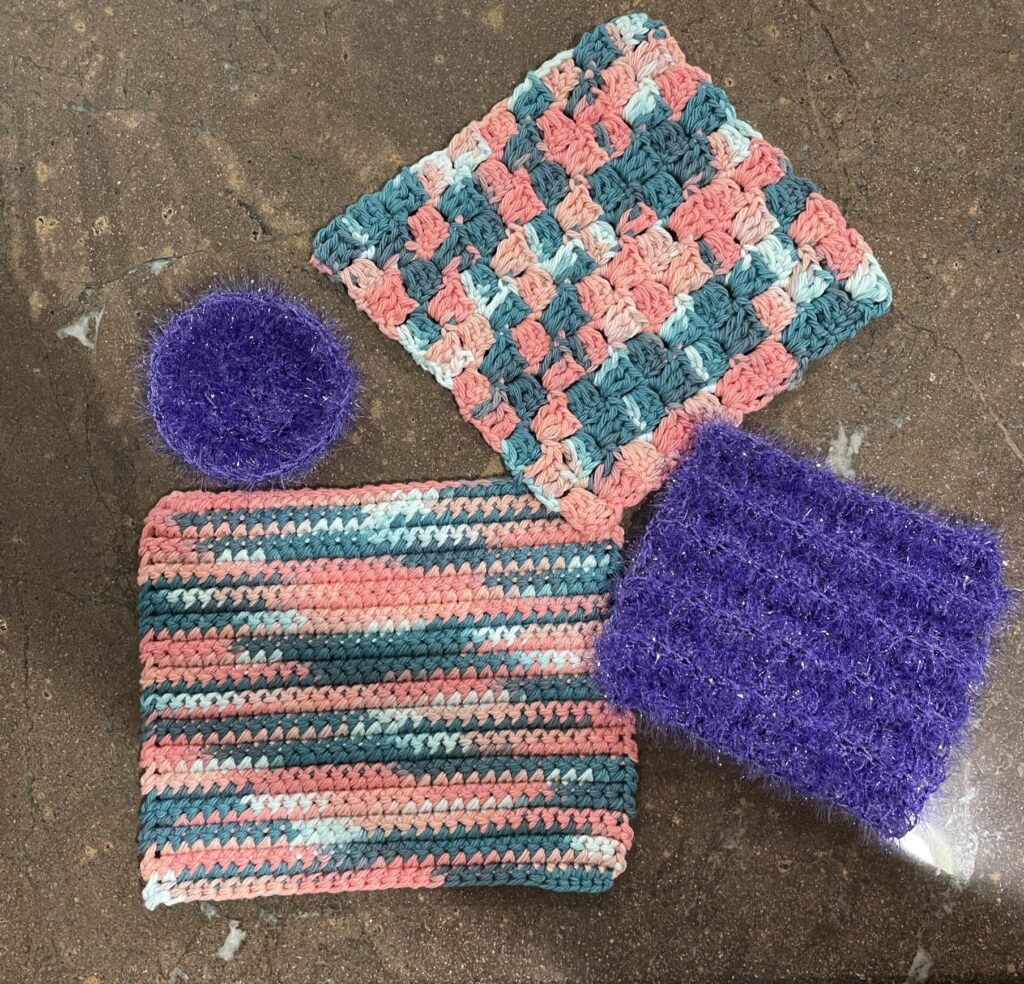 Example of potholders and dish scrubbies